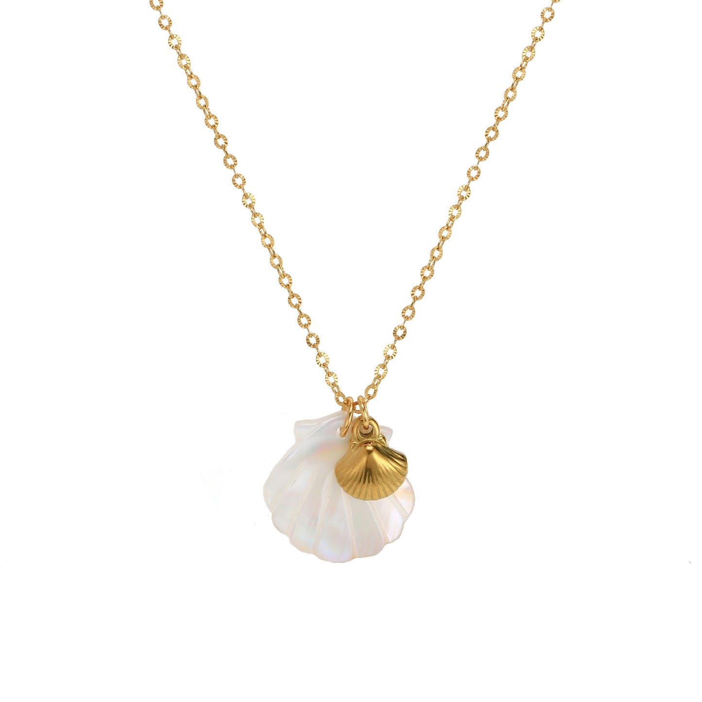 18K Gold Plated Stainless Steel Starfish Conch Shell Charm Bar Necklace Cable Chain Unisex Summer Beach Jewelry