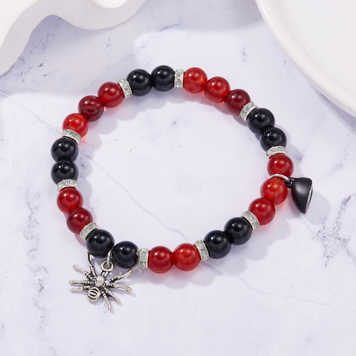 Halloween Spider Heart Geometric Magnetic Elastic Beaded Bracelet for Couples