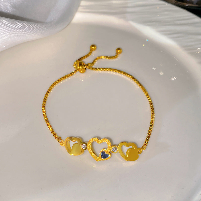Minimalist Sweet Hollow Heart Adjustable Plated Titanium Steel Bracelet