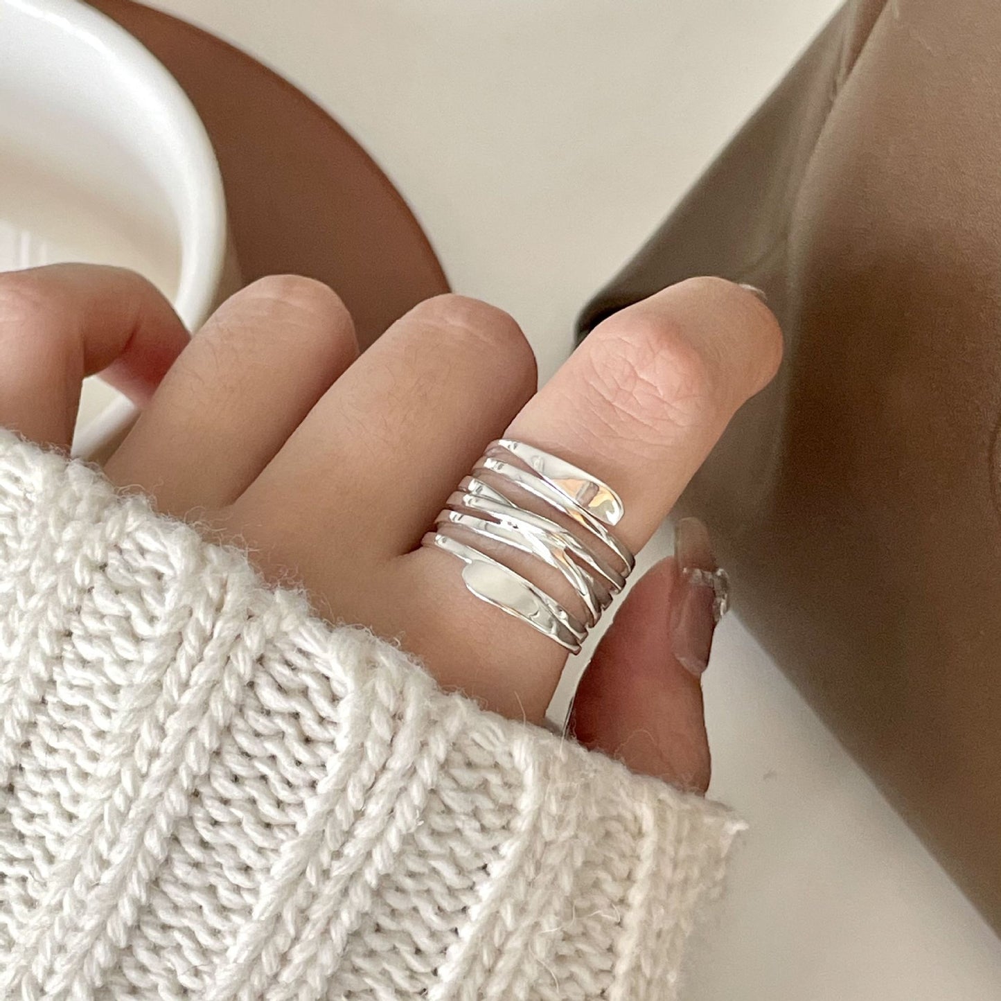 Sweet Minimalist 925 Sterling Silver Geometric Inlay Ring for Women