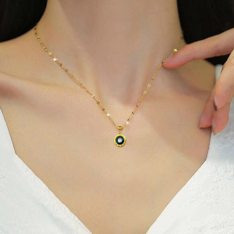 Collana a Catena con Ciondolo a Motivi Floreali Minimalista Geometrica Placcata in Acciaio al Titanio per Donna