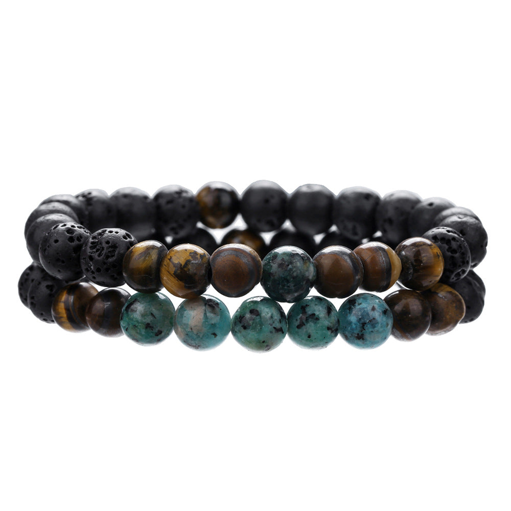 Hip-hop Geometric Natural Stone Beaded Bracelet with Agate Turquoise and Tiger Eye for Men and Women