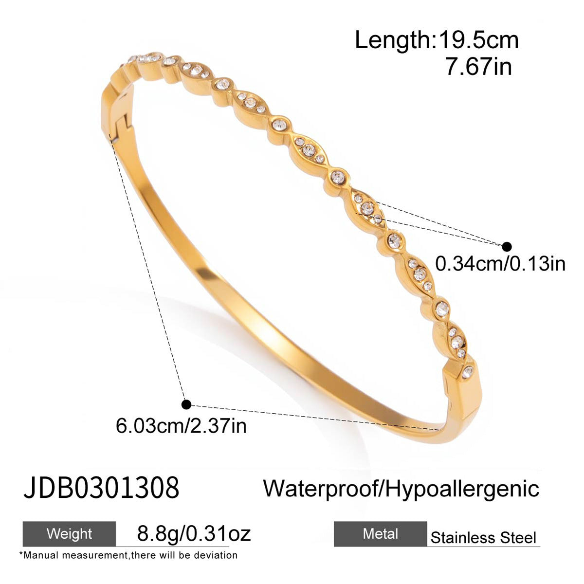 Luxury Round Geometric Rhinestone Plated Stainless Steel Bracelet for Women