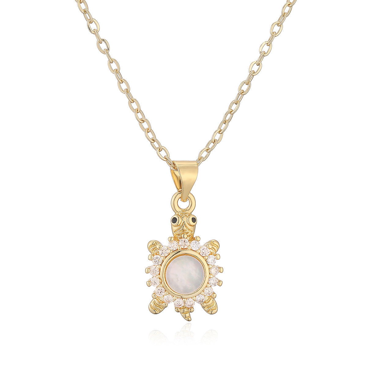 Minimalist 18K Gold Plated Brass Cubic Zirconia Turtle Pendant Necklace for Women