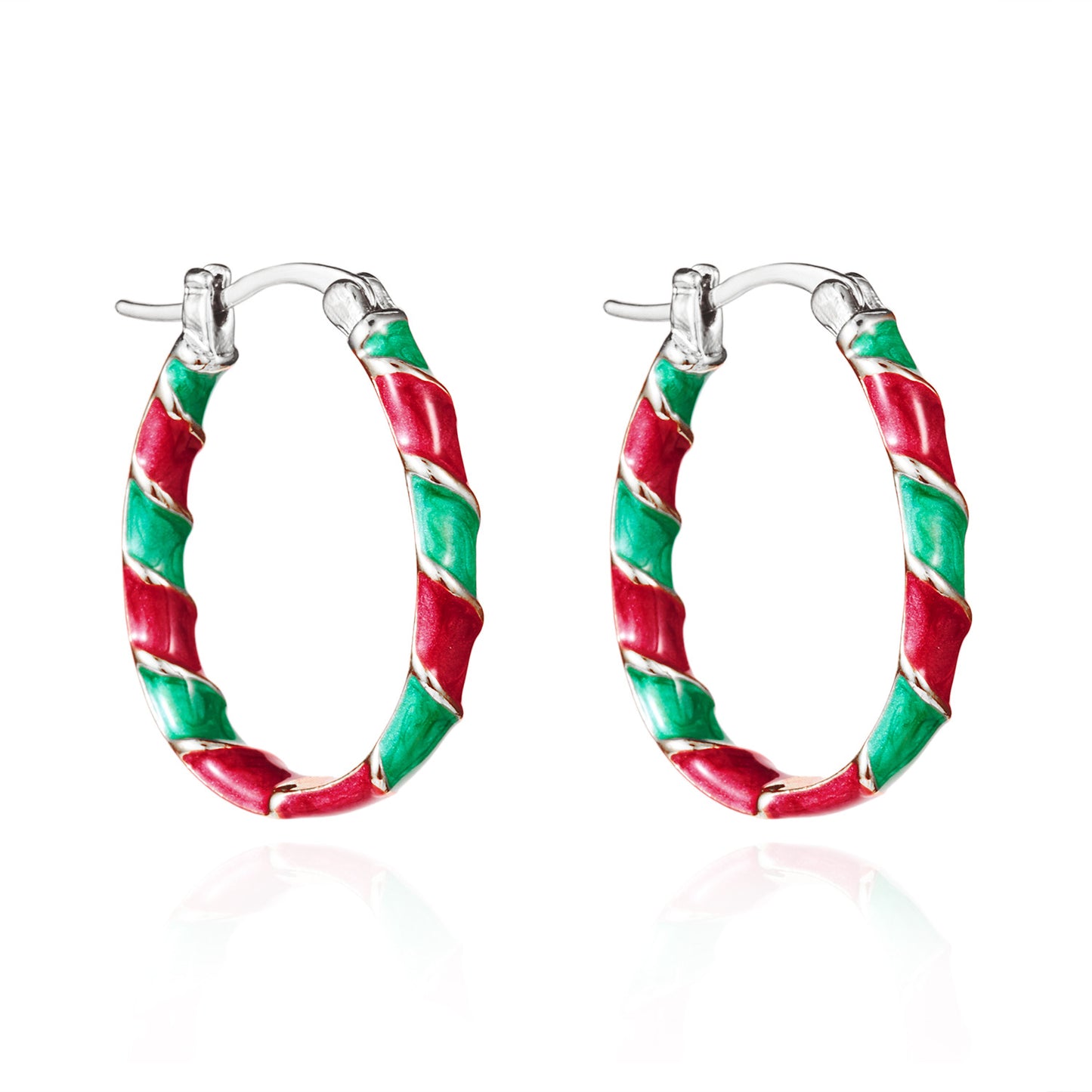 Orecchini a Cerchio Natalizi Geometrici da Donna in Lega con Finitura Galvanizzata, Design Ritorto Festivo Rosso e Verde