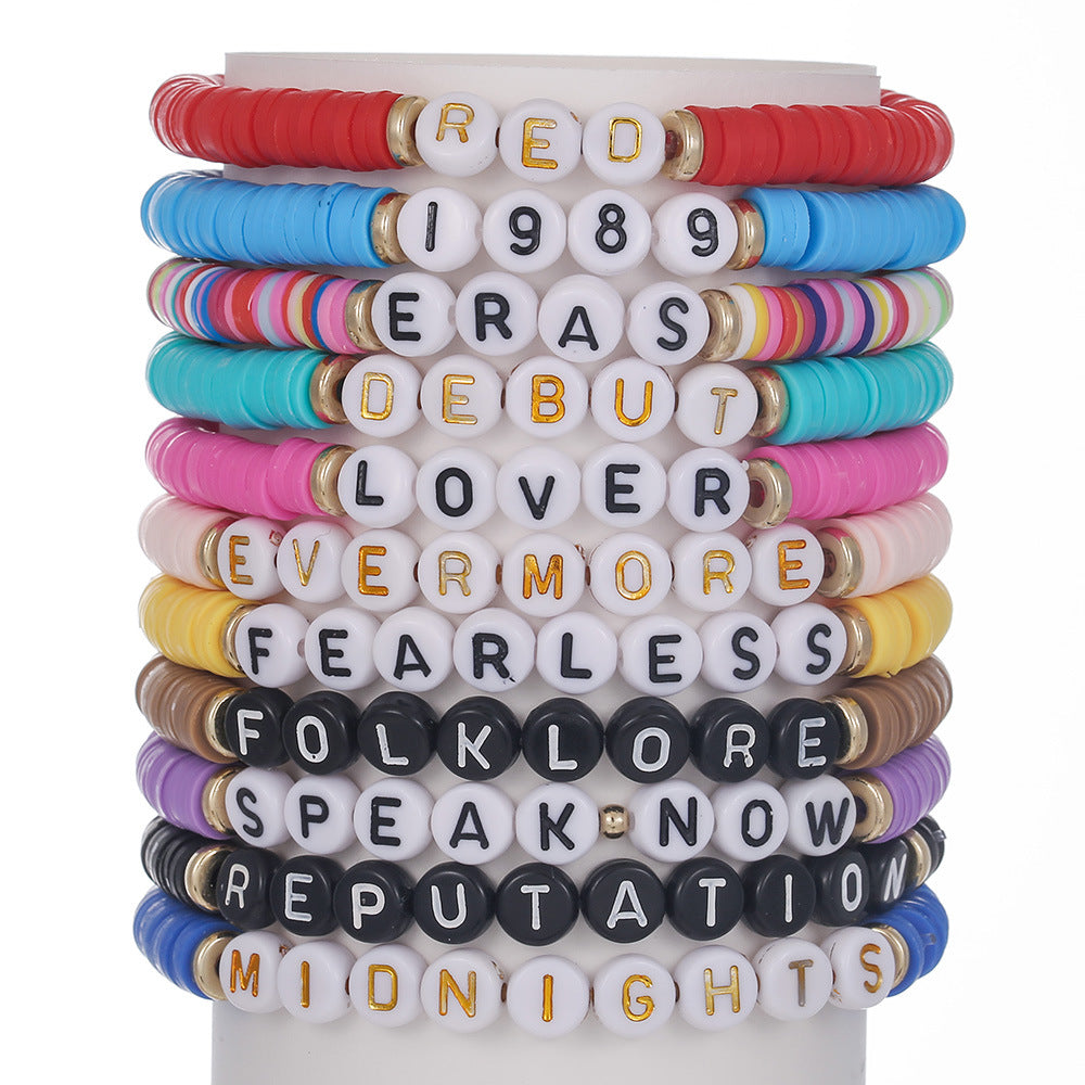 Handmade Polymer Clay Letter Bracelet Set with Copper Beads and Acrylic Accents for Friends and Couples