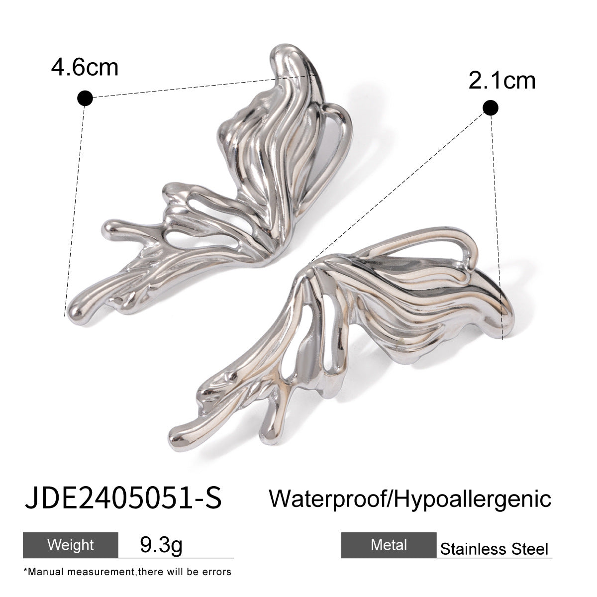 Y2K Style Butterfly Stud Earrings in Stainless Steel with Plated Finish for Women