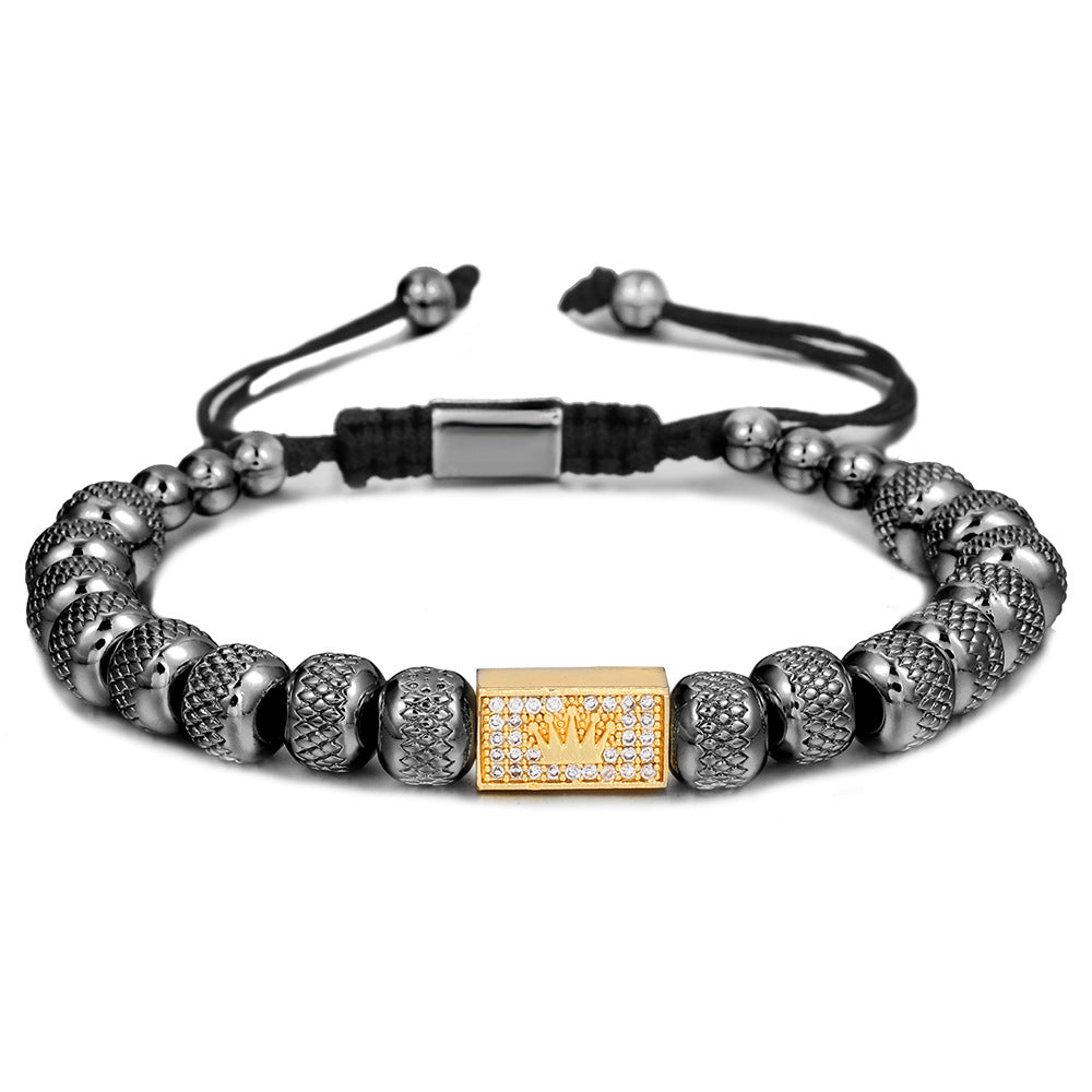 Geometric Cross Brass Bracelet with Cubic Zirconia for Unisex