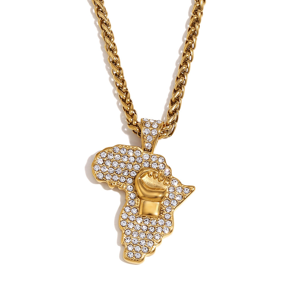 Retro Hip-Hop Style Fist Gesture Pendant Necklace for Men with Stainless Steel Chain and 18K Gold Plated Titanium Steel Pendant