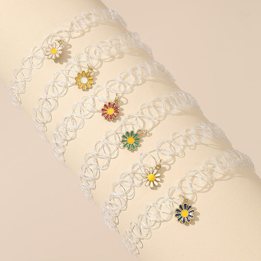 Pulsera de aleación minimalista con forma de margarita para niñas de 6 a 10 años, diseño floral, accesorio de verano