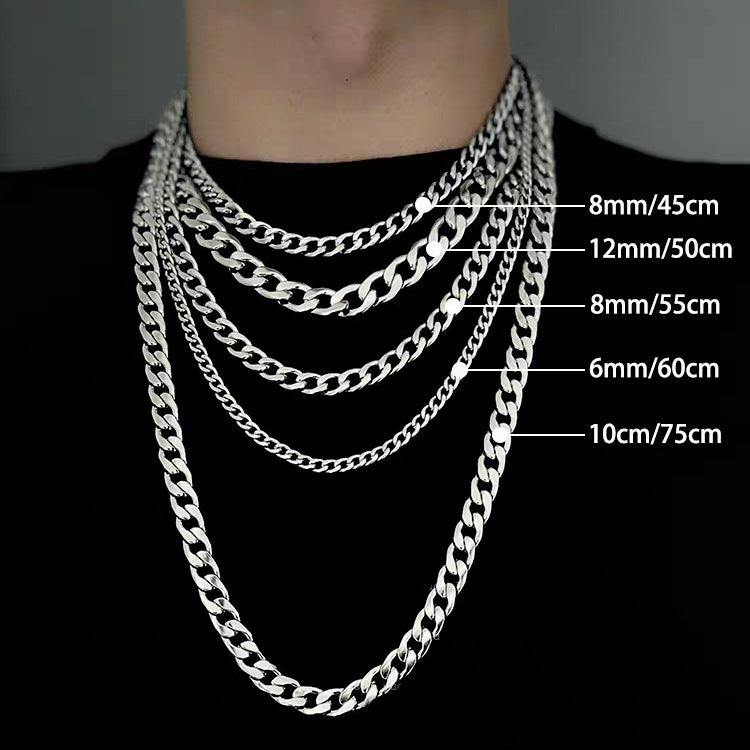 Collana a catena a maglie cubane in acciaio inossidabile lucido da uomo e donna, gioielli hip hop unisex senza ciondolo