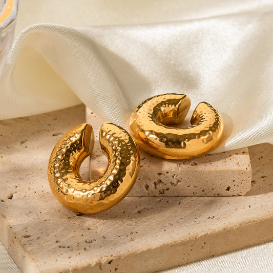 Orecchini a Cerchio da Donna in Acciaio Inossidabile Placcati Oro 18K a Cilindro Cavo Geometrico alla Moda