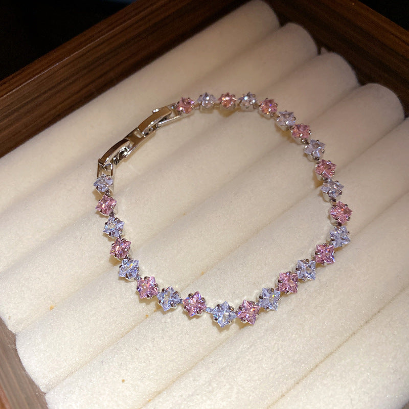 Elegant Luxury Oval Cubic Zirconia Inlaid Brass Bracelet for Women