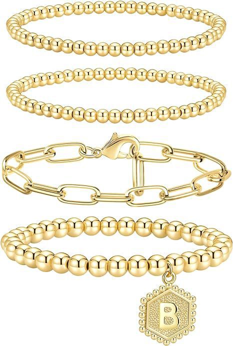 Minimalist Geometric Stainless Steel Brass Plated Paperclip Chain Bracelet Set for Women