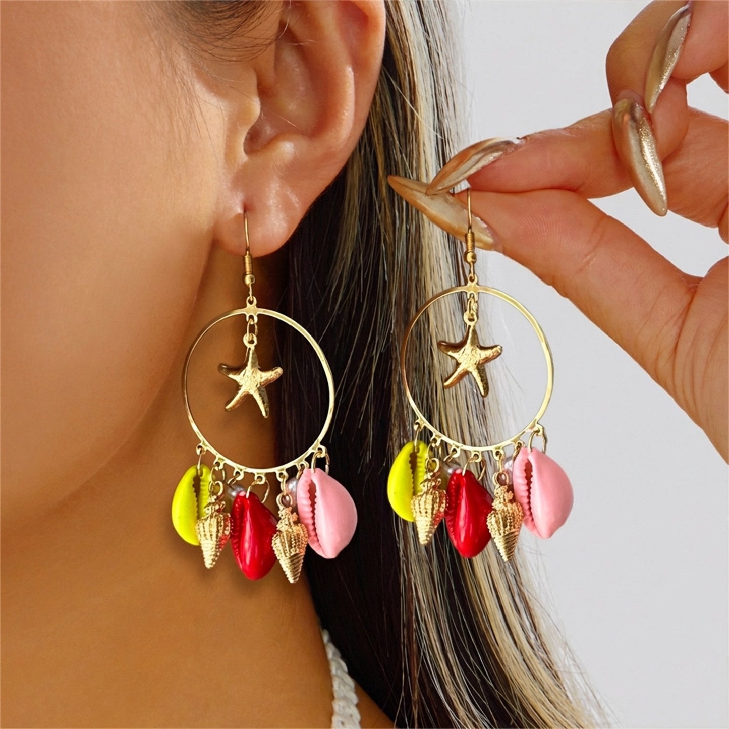 Sweet Geometric Starfish Alloy Plated Earrings