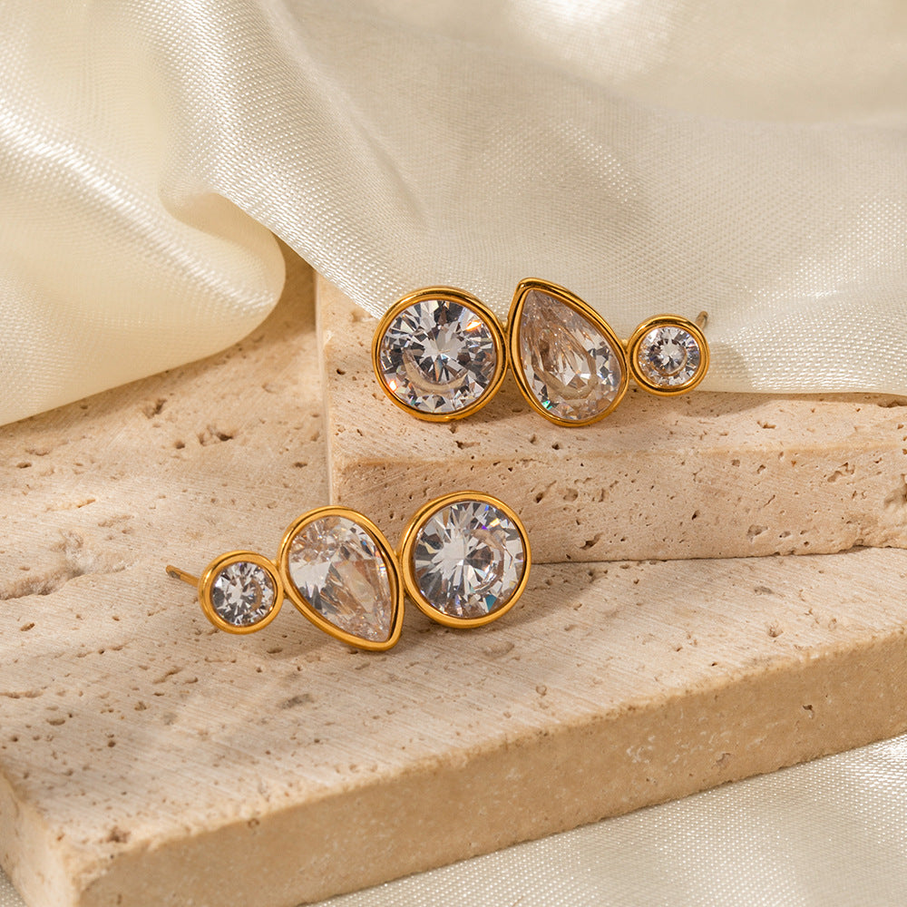 Orecchini geometrici in acciaio inossidabile con placcatura in oro 18 carati e intarsio di zirconi da donna, gioielli alla moda minimalisti lucidi