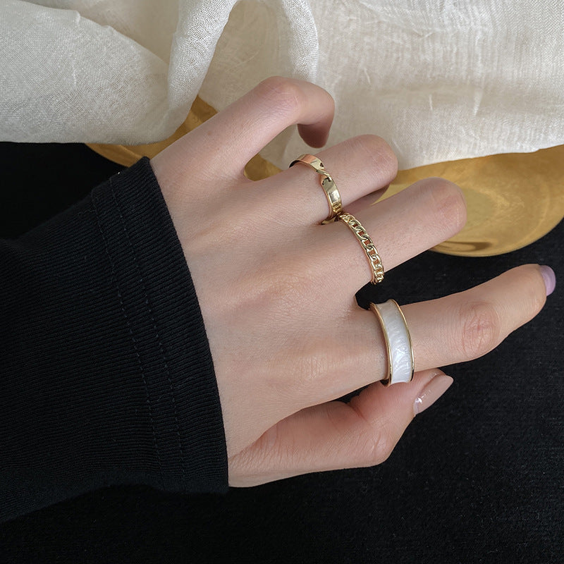 Minimalist Luxury Geometric Round Drip Oil Plated Alloy Open Ring Set