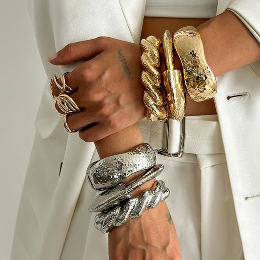 Exaggerated Irregular Geometric Plated Zinc Alloy Bracelet Set