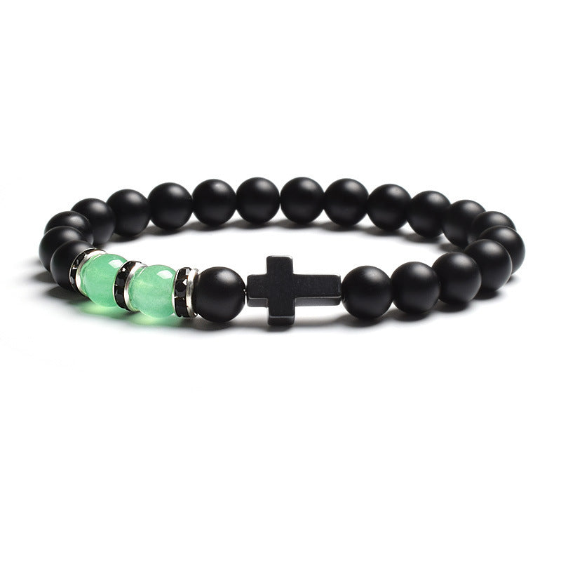 Vintage Cross Matte Stone Tiger's Eye Beaded Stretch Bracelet Unisex Geometric Handmade Jewelry