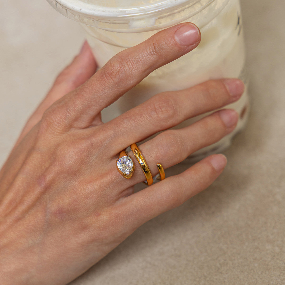 Luxury Elegant PVD Plated Stainless Steel Snake Shape Ring with Cubic Zirconia Inlay for Women