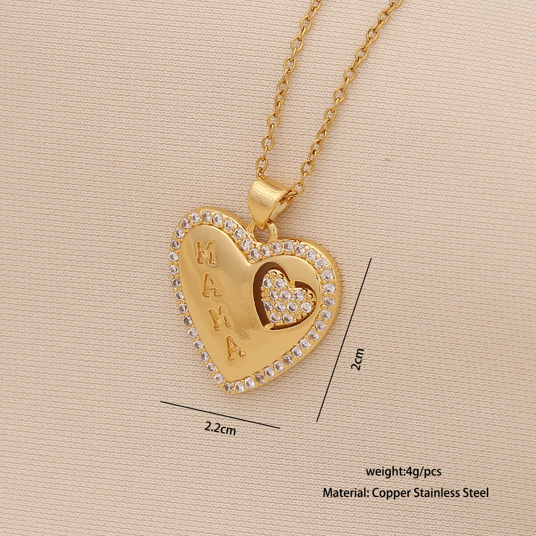 Minimalist Heart-Shaped Stainless Steel Necklace for Women with 'MOM' Letter Pendant and Delicate Clavicle Chain