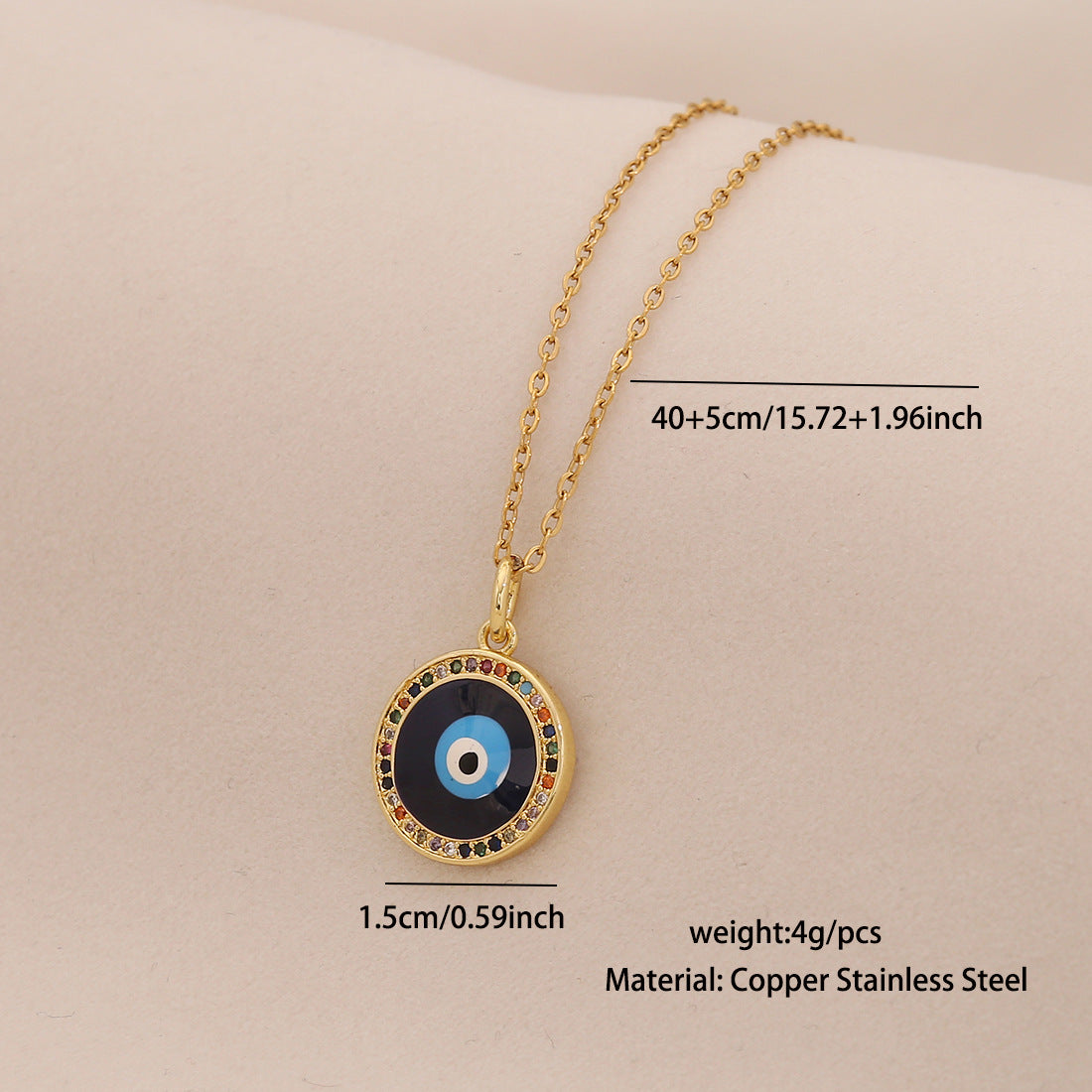 Edgy Evil Eye Pendant Necklace in Stainless Steel with Enamel Finish on O-Chain for Women