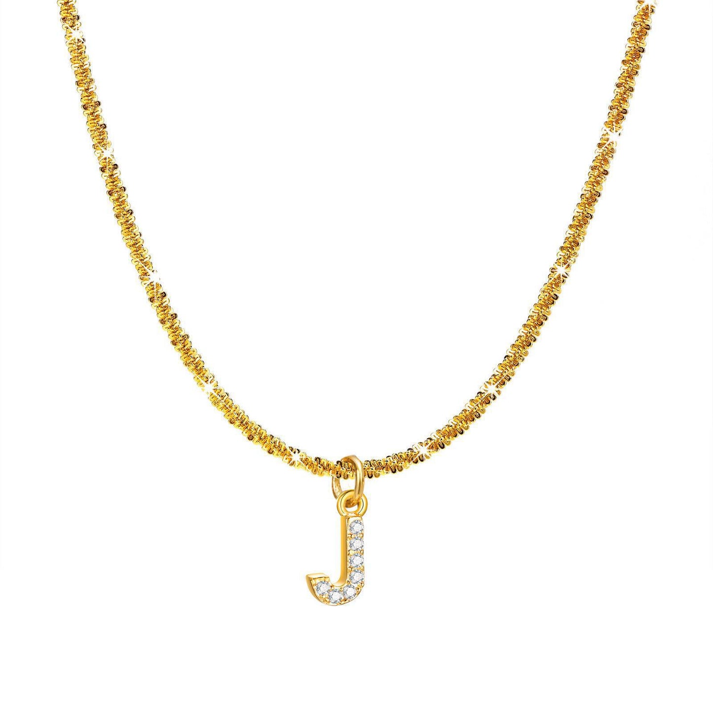 Collana da Donna Minimalista a Forma di Lettera in Acciaio al Titanio con Zirconi Intarsiati e Catena Ondulata