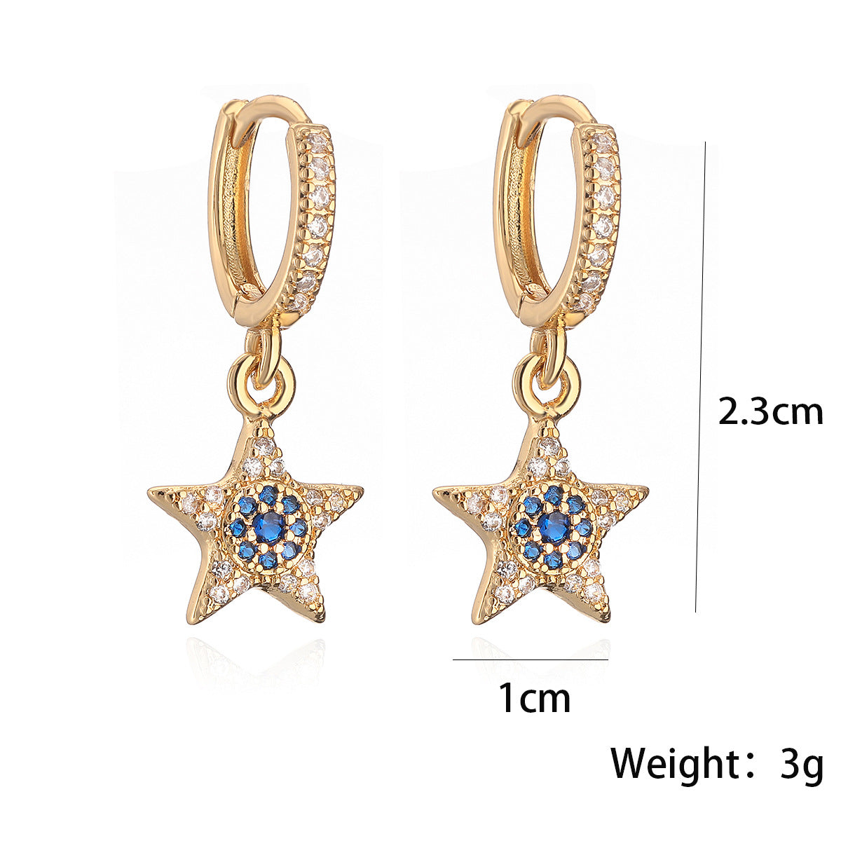 Minimalist Geometric Star-Shaped Copper Earrings with Real Gold Plating and Blue Zircon Accents for Women