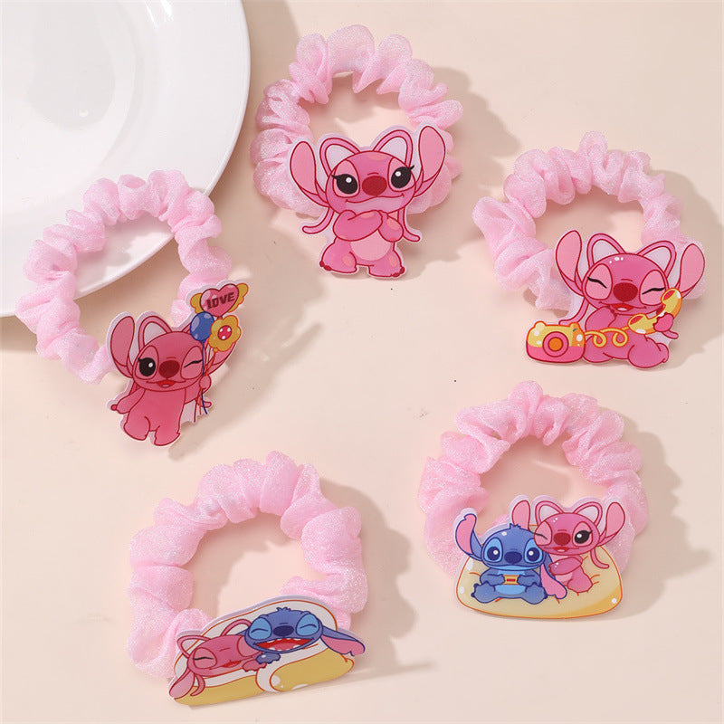 Cartoon Character Acrylic Hair Ring for Kids with Knitted Texture and Pastel Macaron Color Scheme
