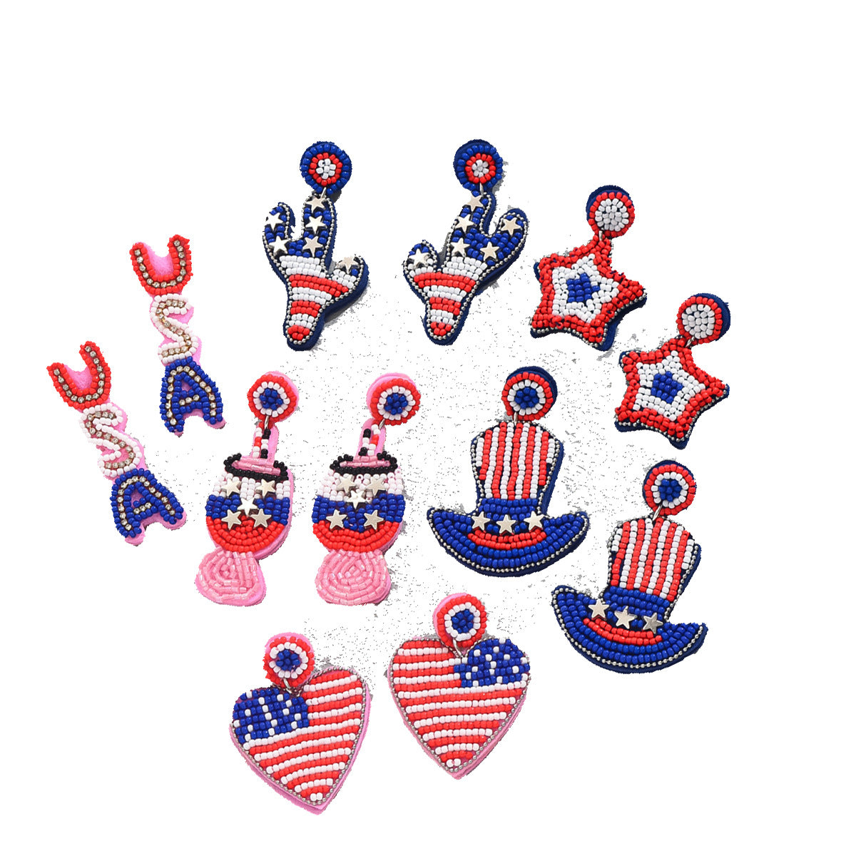 Set de pendientes minimalistas asimétricos de corazón y geométricos para mujer con engaste de micro-pavé y perlas