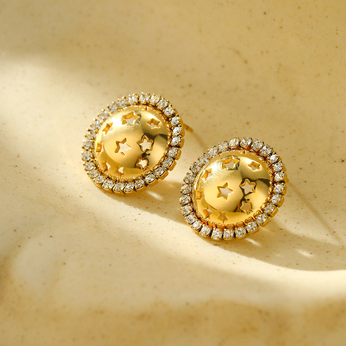 Fashionable Heart-Shaped and Star-Shaped Hollow Stainless Steel Earrings with Rhinestone Inlay for Women