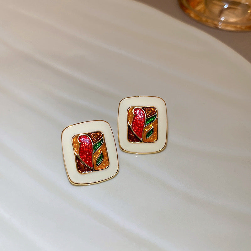 Orecchini a Cuore Neri Smaltati Vintage con Perni in Acciaio Inossidabile da Donna