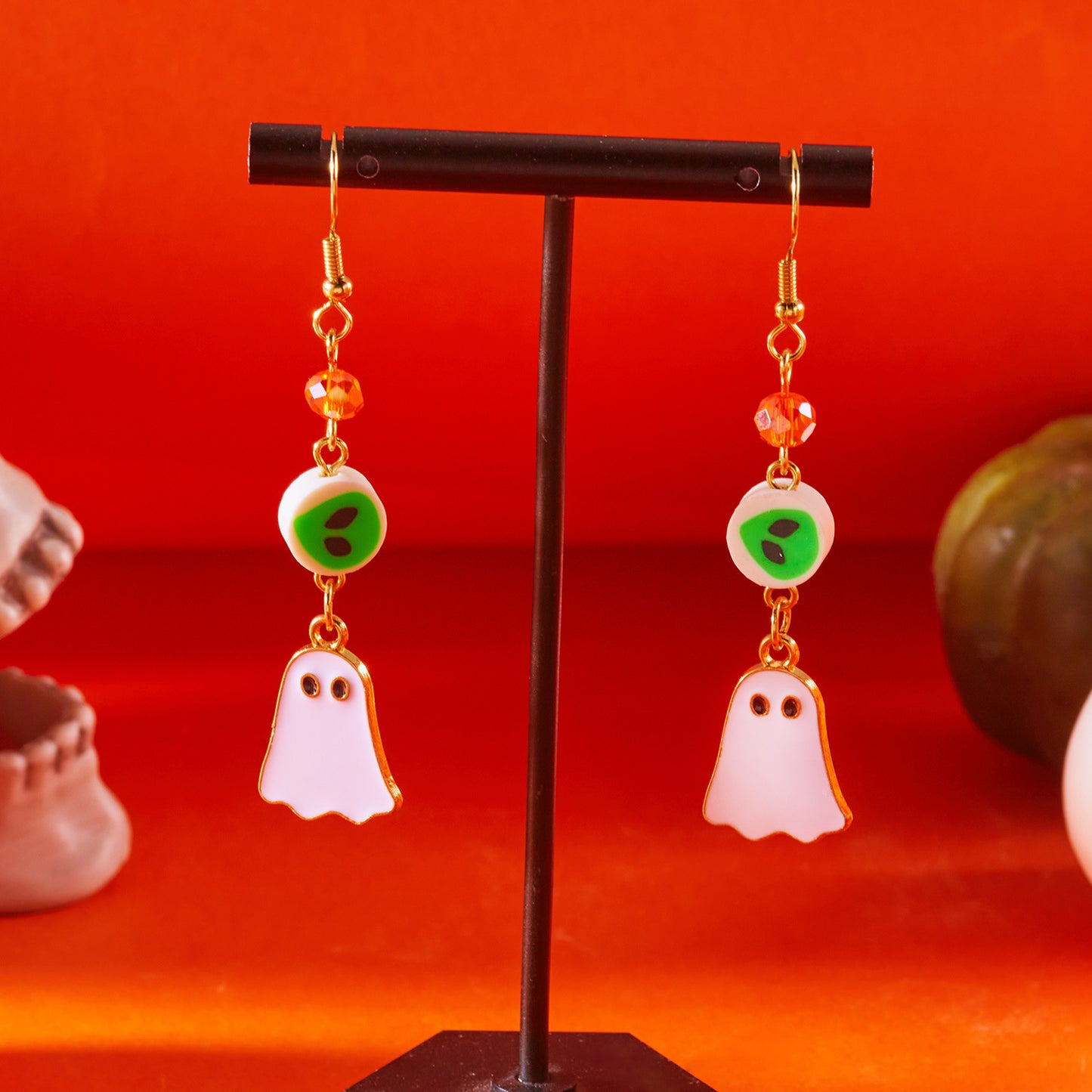 Pendientes acrílicos de dibujos animados para mujer, diseño de Halloween, fantasma y murciélago, con acabado galvanizado
