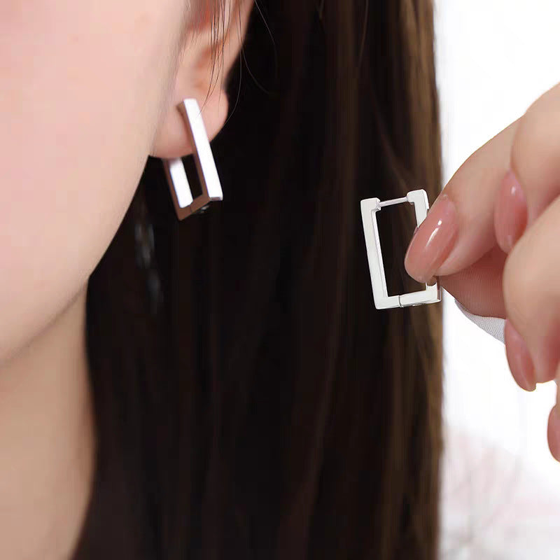 Orecchini a perno geometrici minimalisti in acciaio inossidabile placcato oro con quadrati e rettangoli, per donna, con estetica "fredda" e look raffinato