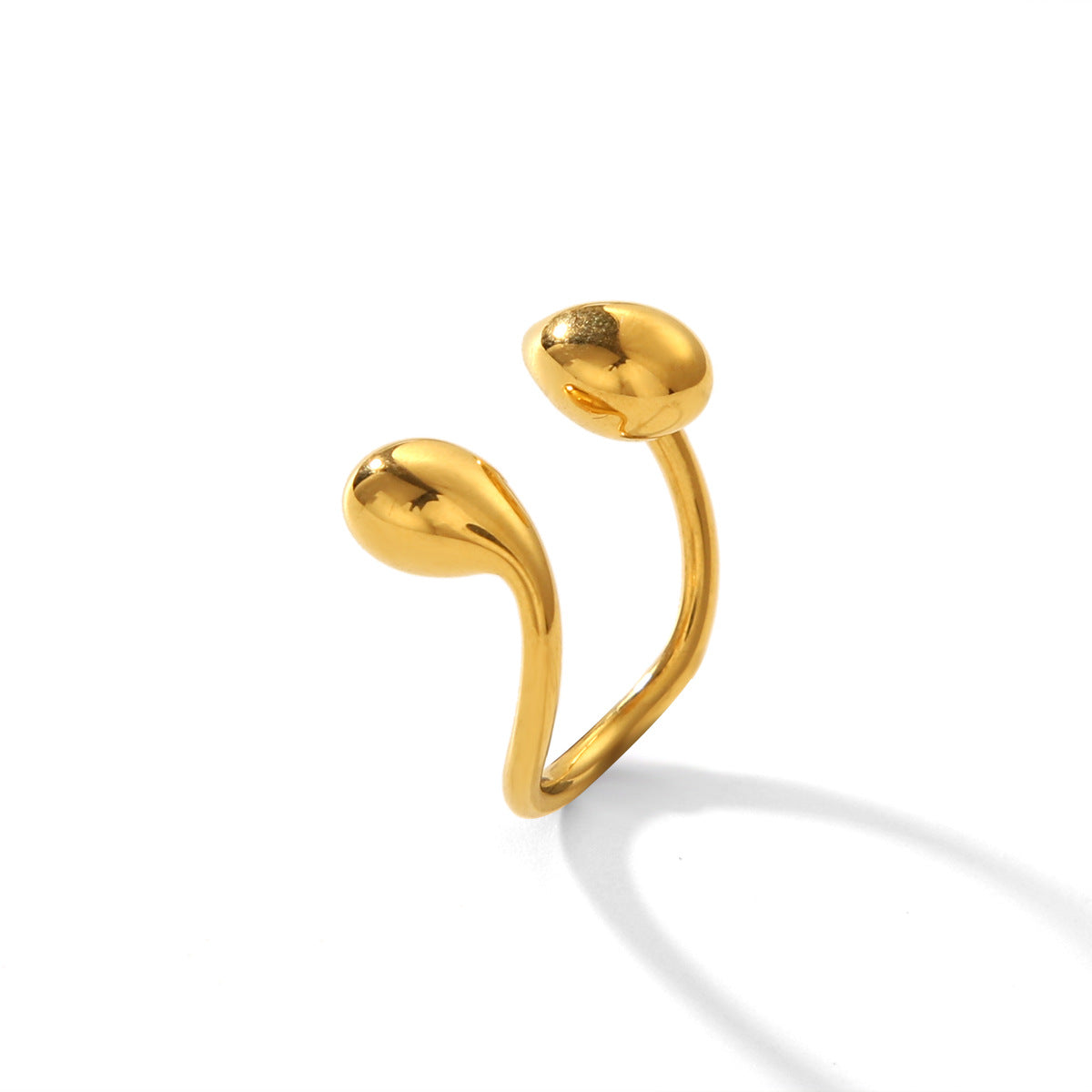 Anello geometrico Ins Style da donna in acciaio inossidabile placcato oro 18 carati con doppia goccia d'acqua
