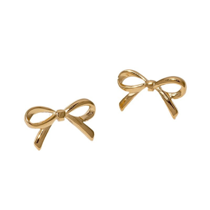 Minimalist Bow-Shaped Stainless Steel Stud Earrings for Women with Plated Finish