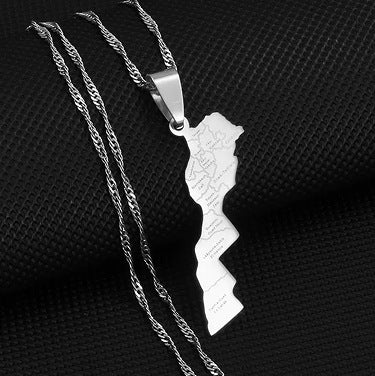 Minimalist Map City Pendant Necklace for Unisex in Stainless Steel with Titanium Steel Charm and Electroplated Finish
