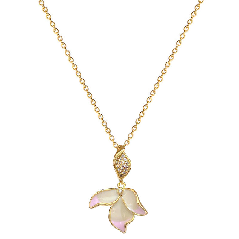 Collana Pendente Minimalista Floreale Geometrica in Acciaio al Titanio con Finitura Smaltata e Accenti di Zirconia Cubica da Donna
