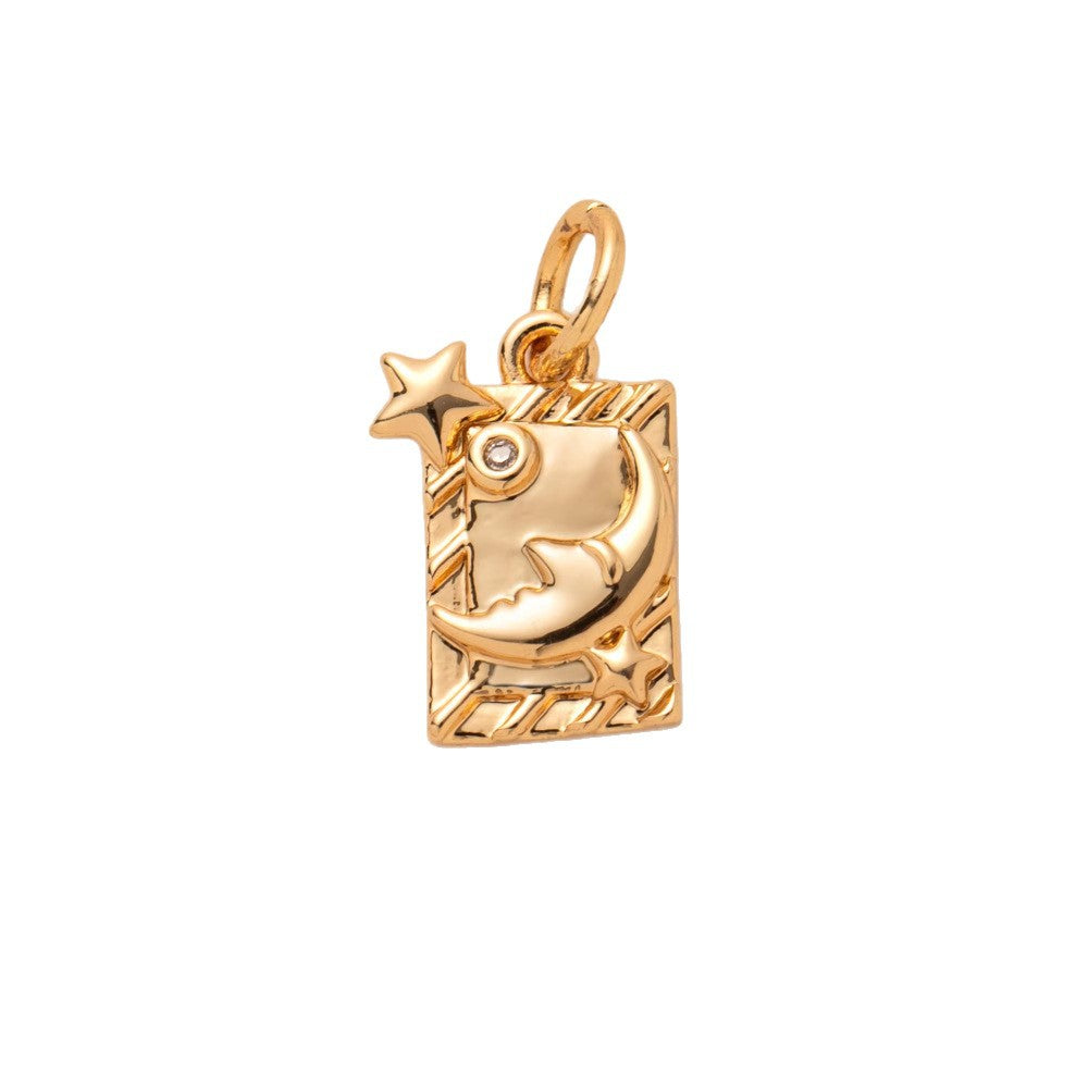 Vintage 18K Gold Plated Stainless Steel Round Eight-Pointed Star Charm Bar PVD