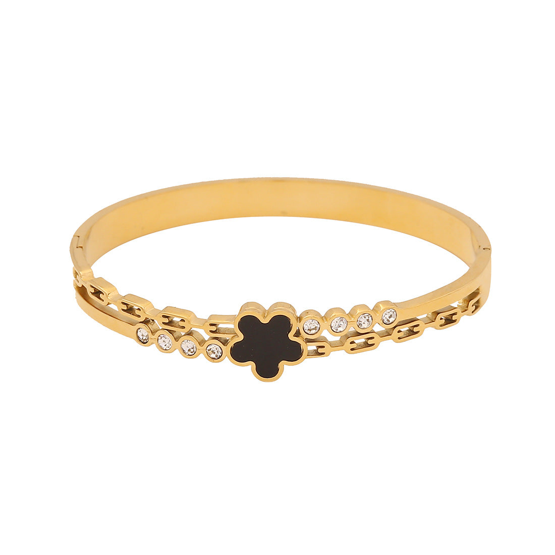 Bracciale Minimalista con Farfalla e Fiori in Acciaio Inox con Finitura Placcata