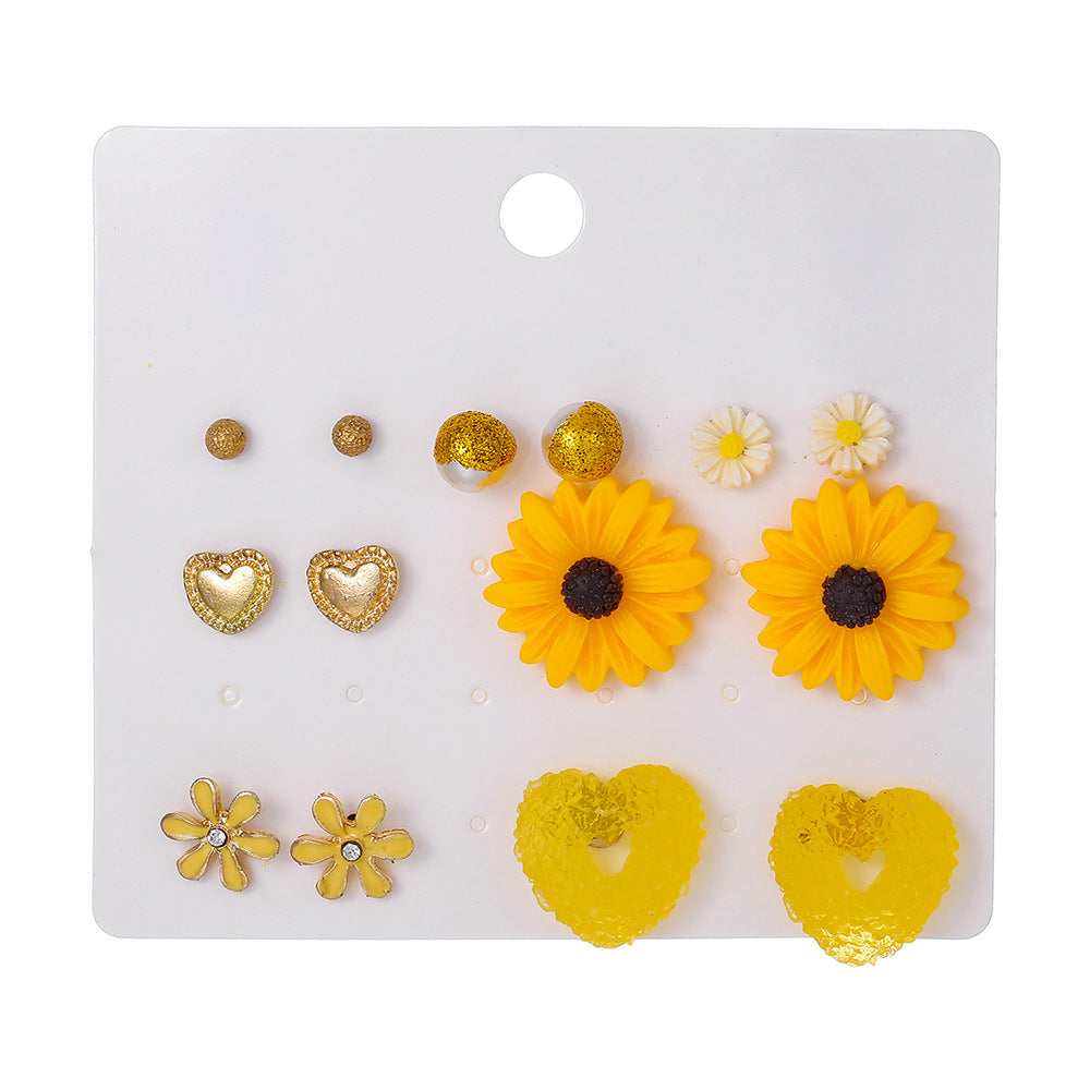Sweet Minimalist Drip Oil Plated Stainless Steel Heart and Geometric Floral Stud Earrings for Women