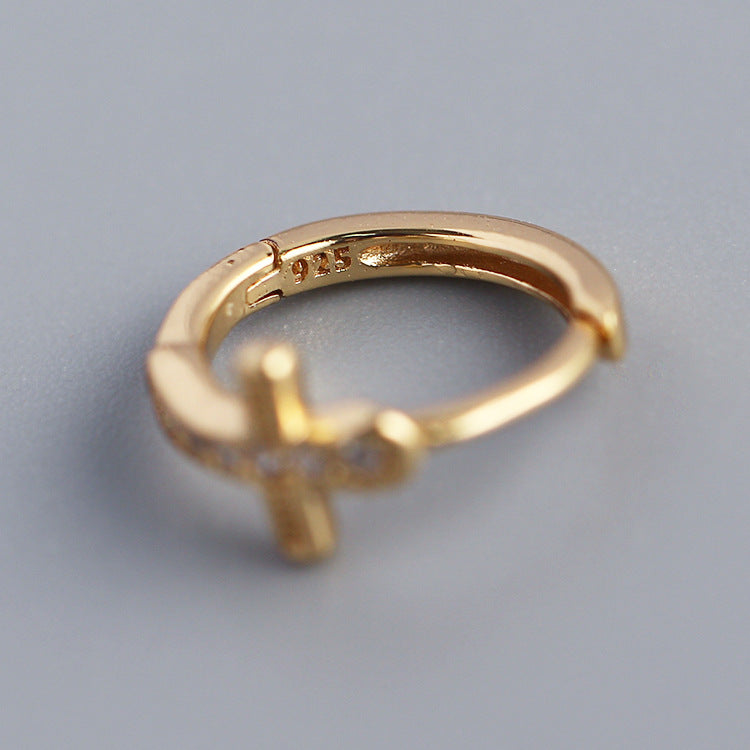 Orecchini a Cerchio da Donna con Croce in Argento Sterling 925 e Zirconi Cubici Incastonati