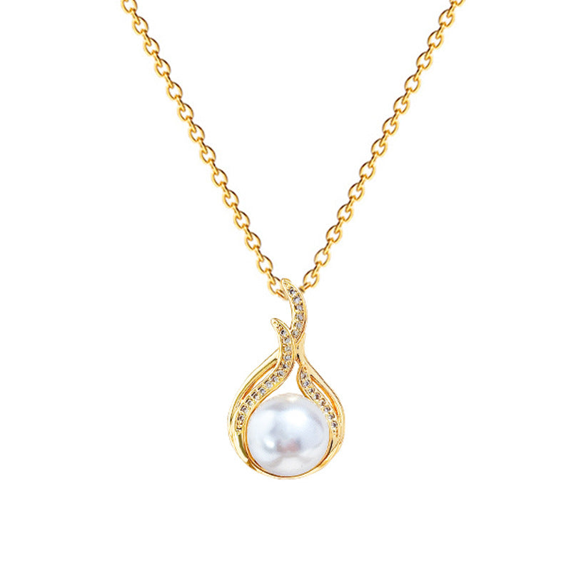 Cartoon Style Fish Tail Pearl Rhinestone Necklace for Women Stainless Steel Clavicle Chain with Starry Pattern