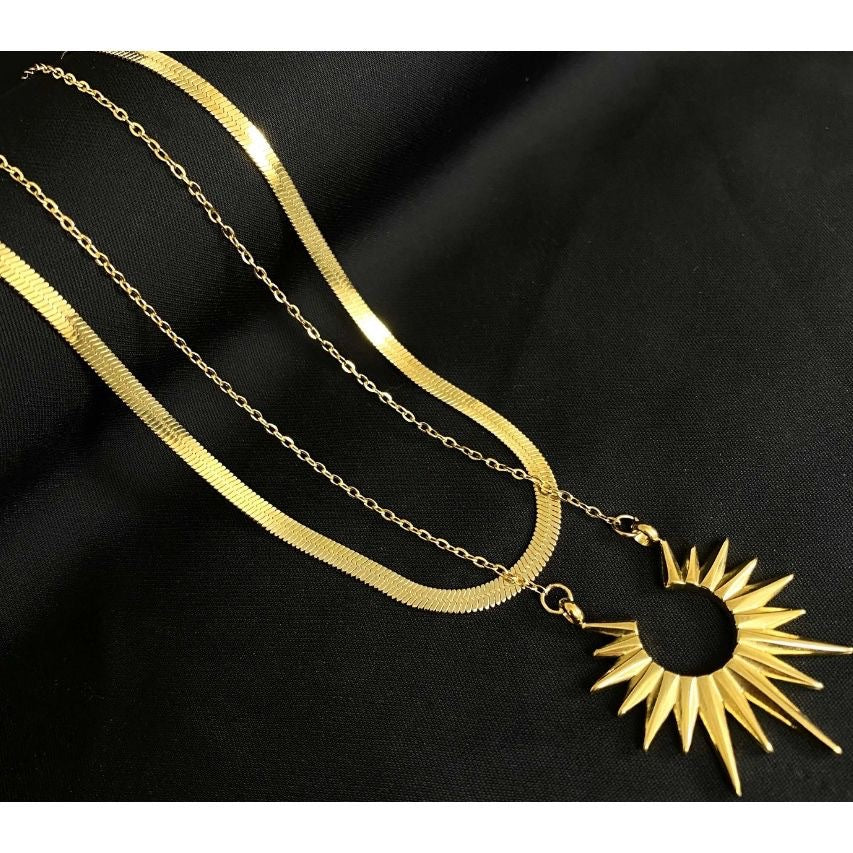 Sunflower Geometric Titanium Steel Plated Pendant Necklace for Women