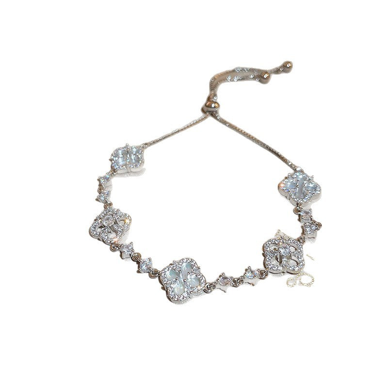 Elegant Floral Geometric Brass Bracelet with Cubic Zirconia Inlay for Women