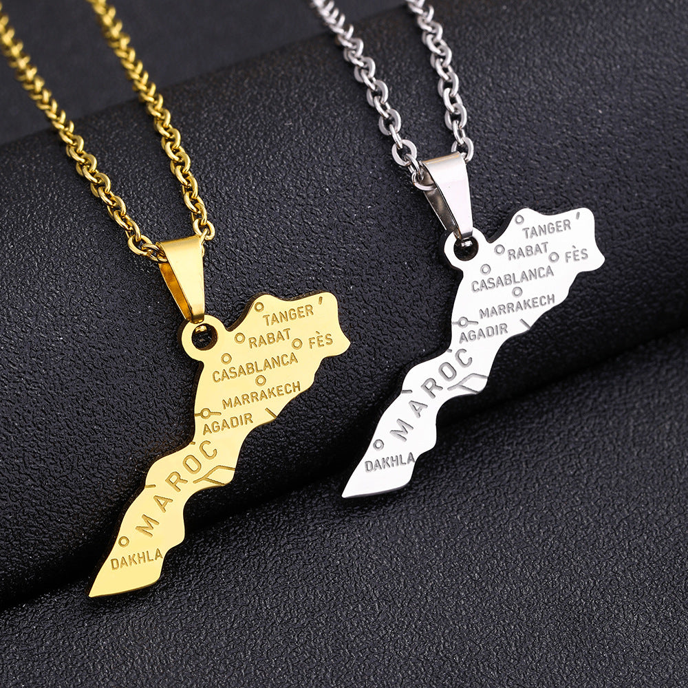 Collana con pendente geometrico minimalista marocchino da donna e uomo in acciaio inossidabile con pendente in acciaio al titanio e catena a O elettroplaccata