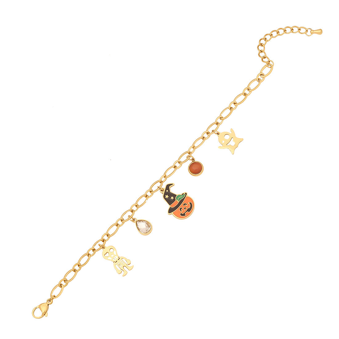 Collana con ciondolo teschio e zucca "Edgy" per Halloween da donna in acciaio inossidabile con finitura placcata