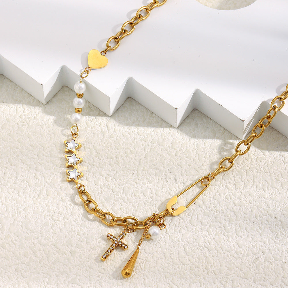 Collana con ciondolo geometrico minimalista in acciaio inossidabile placcato oro 18 carati e nappe per donna