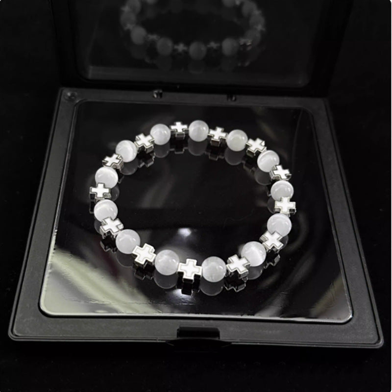Fashion Geometric Cross Cat's Eye Handmade Bracelet for Unisex