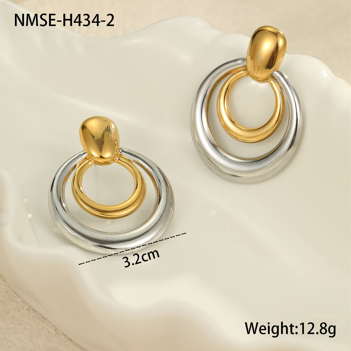 Vintage-Inspired Stainless Steel Gold-Plated Double-Layer Hollow Circular Geometric Earrings for Women